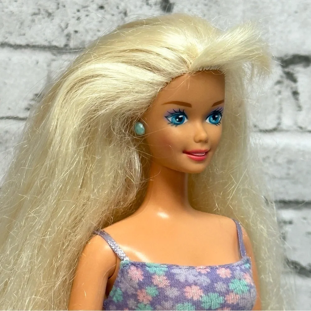 Barbie Doll 1995 Foam N Color Long Blonde Hair Bangs Earrings Shoes Restyled